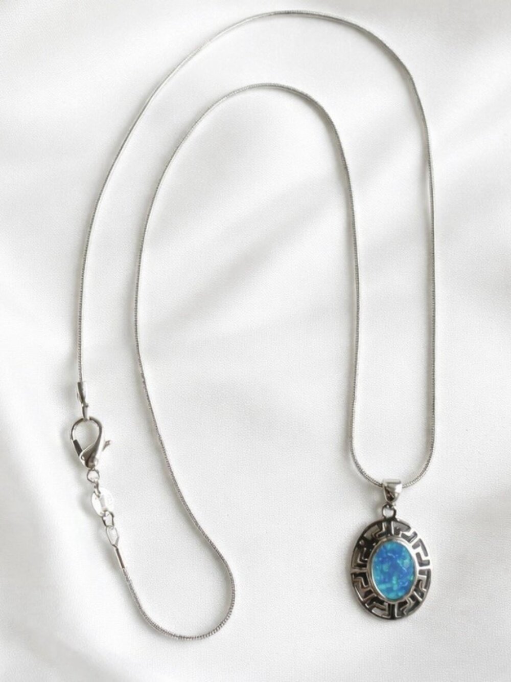 Sterling Silver Opal Pendant Necklace 18 Inch - Picture 2 of 8